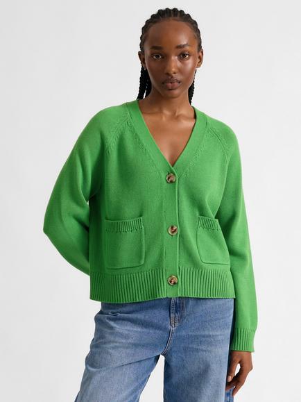 Albaray V-Neck Patch Pocket Cardigan, Green, Green