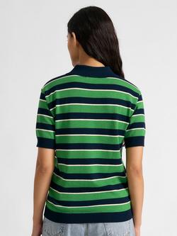Albaray Stripe Polo Shirt, Green/Navy - view 2, Green/Navy