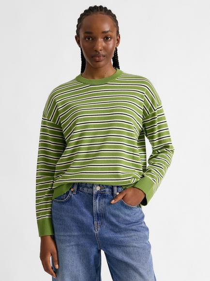 Albaray Crew Neck Stripe Jumper, Green/Multi, Green/Multi