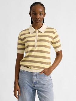 Albaray Stripe Polo Shirt, Lemon/Camel, Lemon/Camel