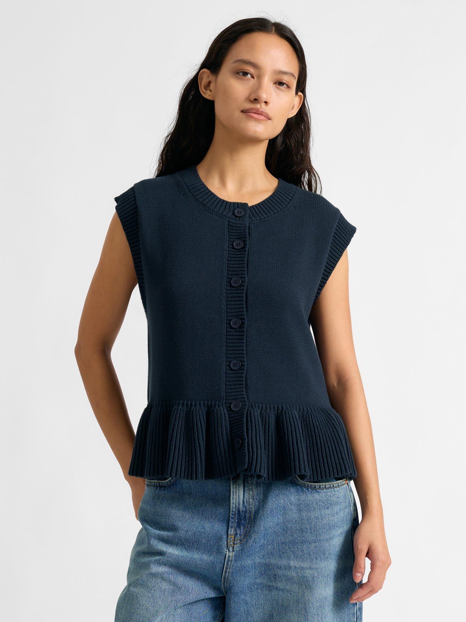 Product image 1 of 5, which shows Albaray Ribbed Peplum Hem Tank Top, Navy, 8