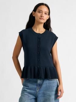 Albaray Ribbed Peplum Hem Tank Top, Navy, Navy
