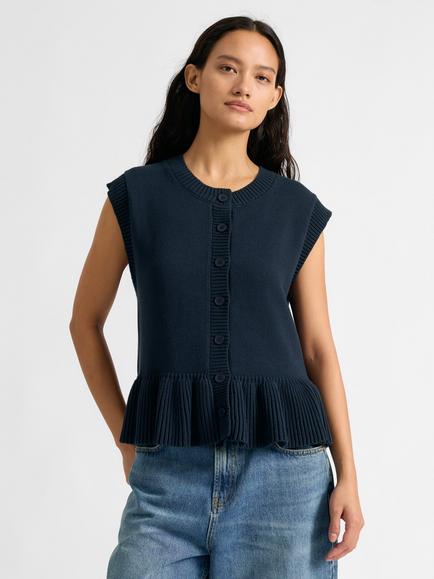 Albaray Ribbed Peplum Hem Tank Top, Navy, Navy