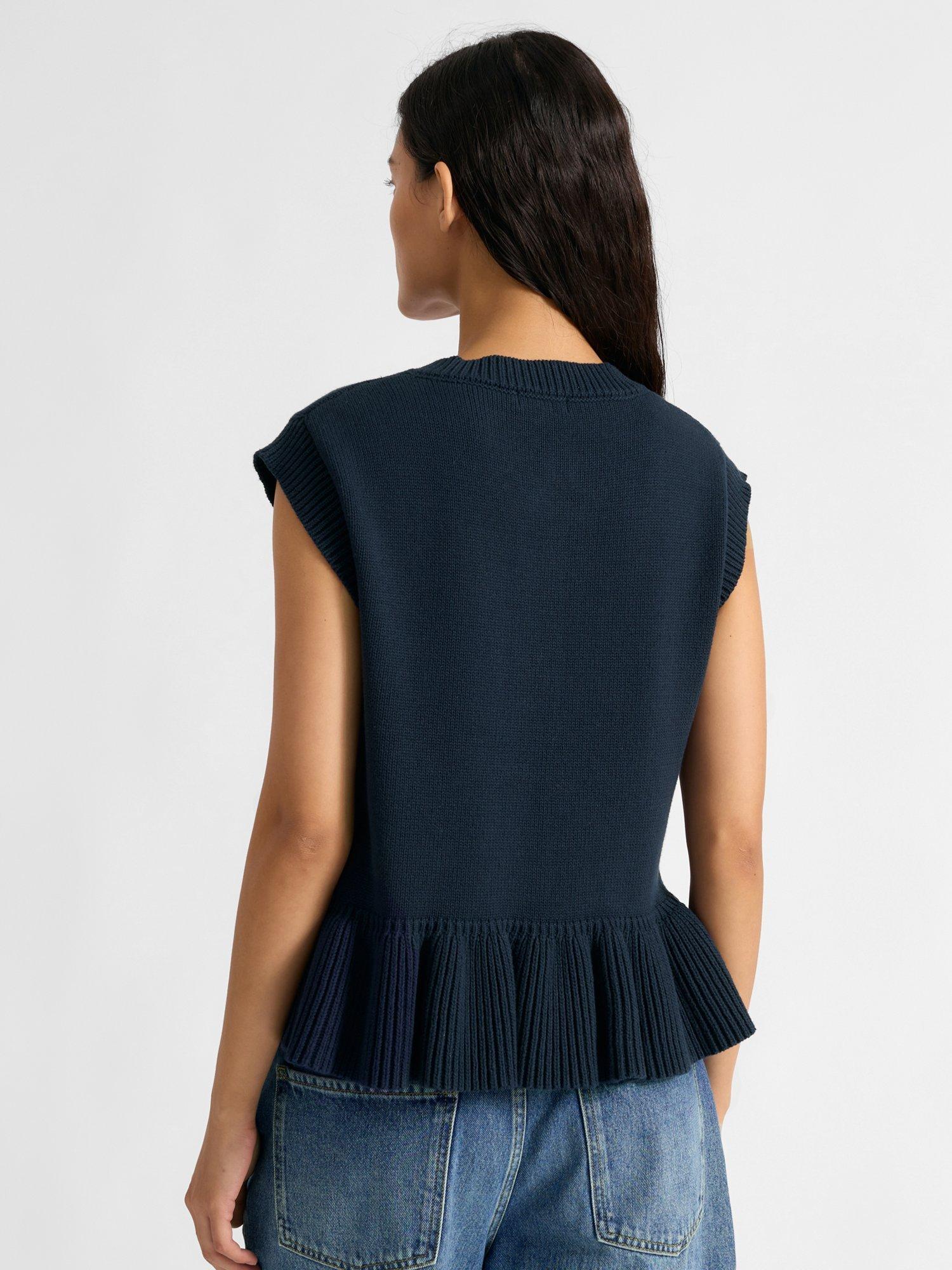Product image 2 of 5, which shows Albaray Ribbed Peplum Hem Tank Top, Navy, 8