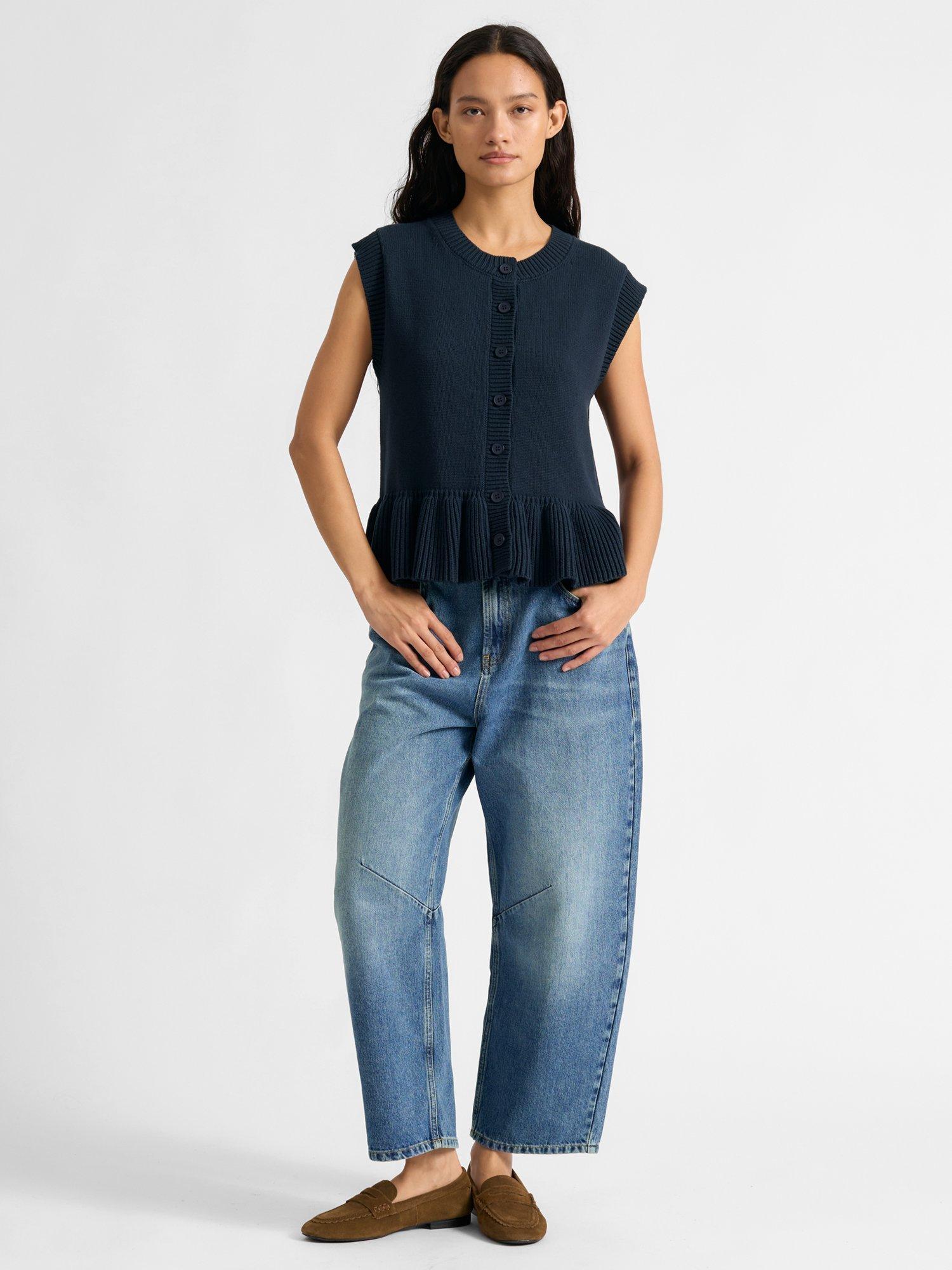 Product image 5 of 5, which shows Albaray Ribbed Peplum Hem Tank Top, Navy, 8