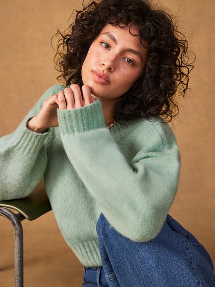 Ro&Zo Crew Neck Cropped Jumper, Green - view 2, Green