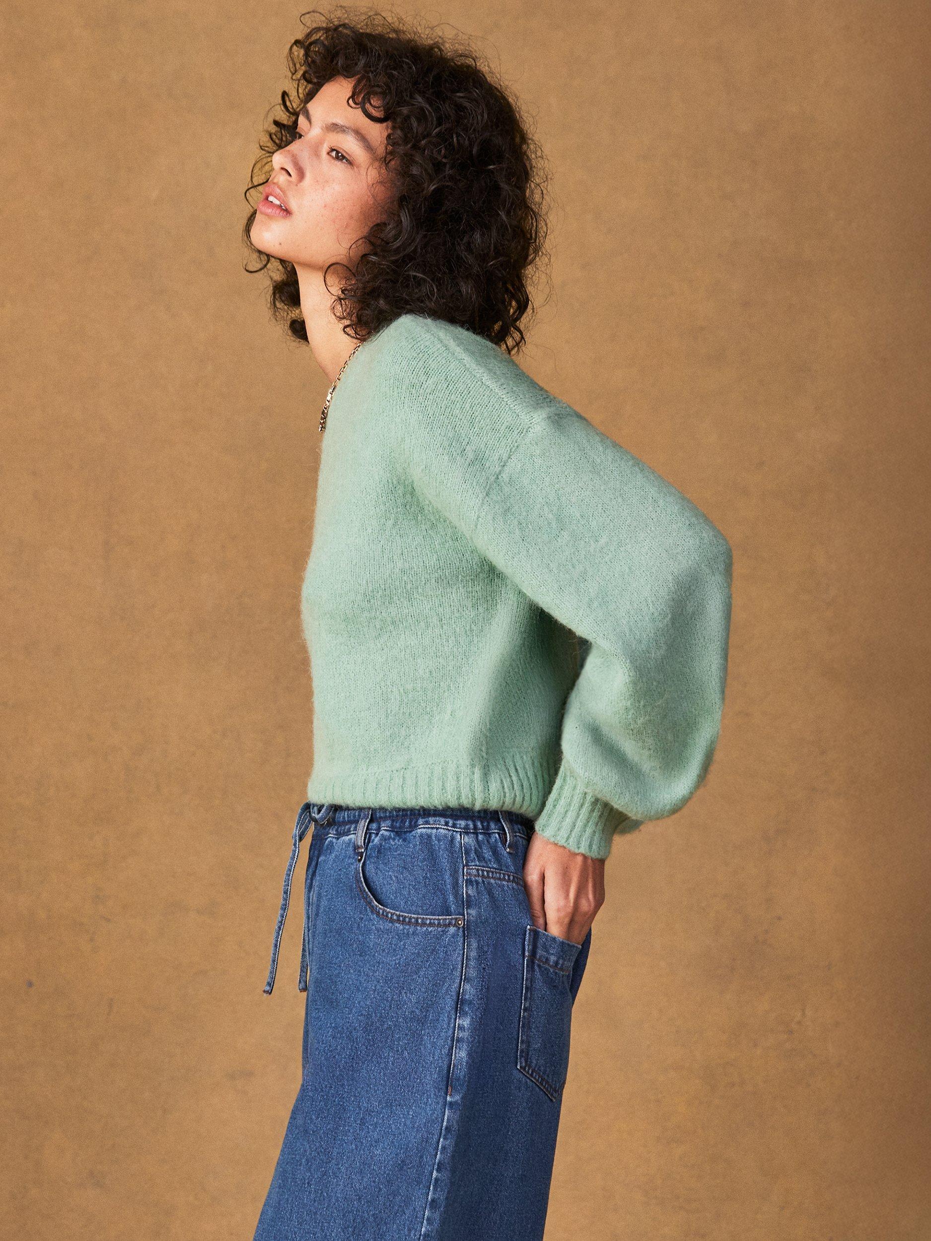 Product image 3 of 6, which shows Ro&Zo Crew Neck Cropped Jumper, Green, XS