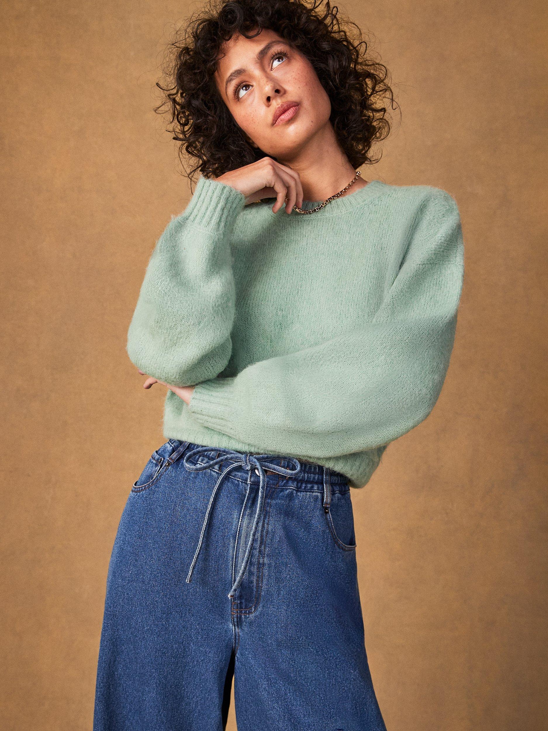 Product image 4 of 6, which shows Ro&Zo Crew Neck Cropped Jumper, Green, XS