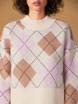 Ro&Zo Argyle Pure Wool Jumper, Pink - view 2, Pink