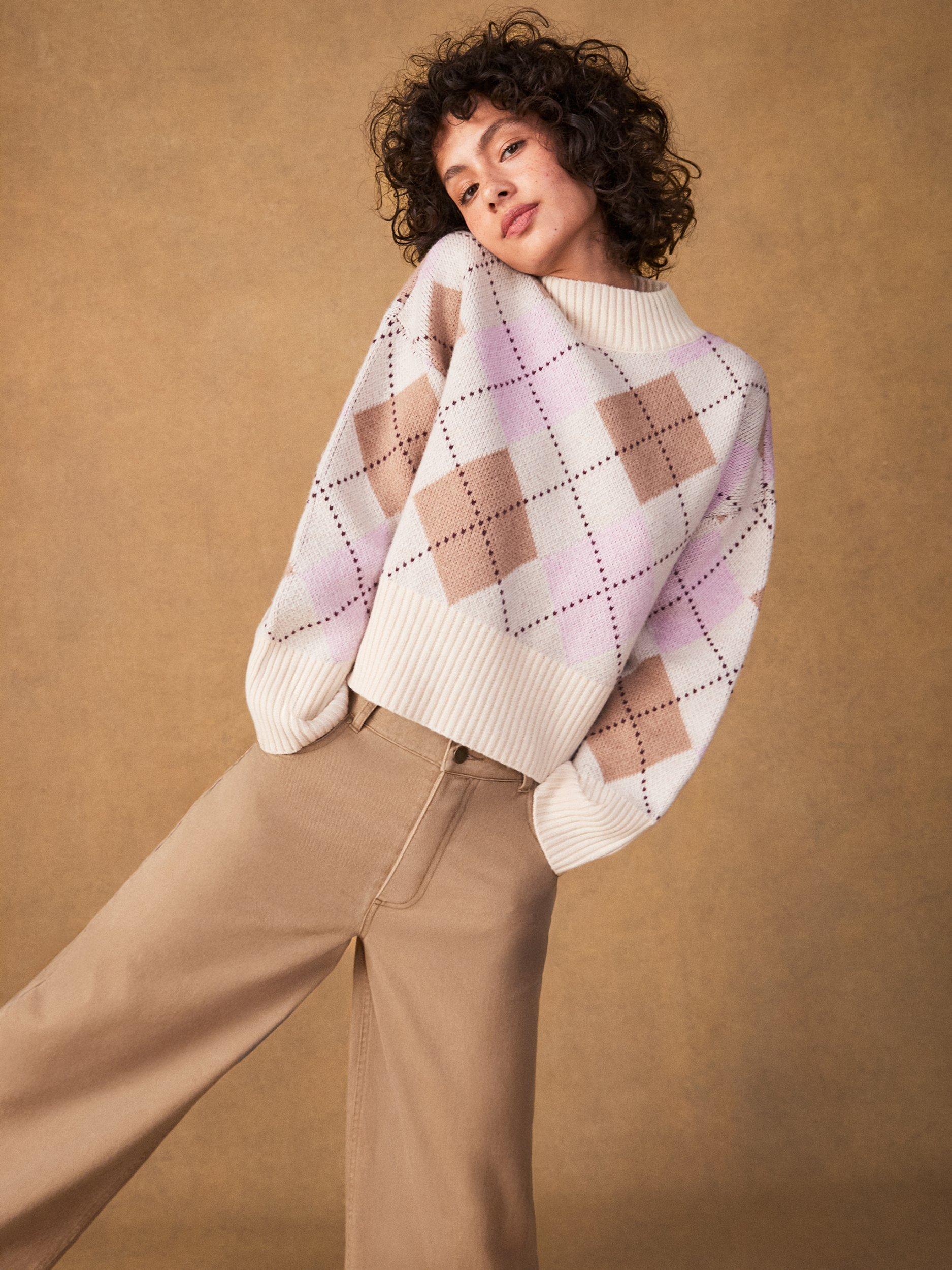 Product image 3 of 5, which shows Ro&Zo Argyle Pure Wool Jumper, Pink, XS