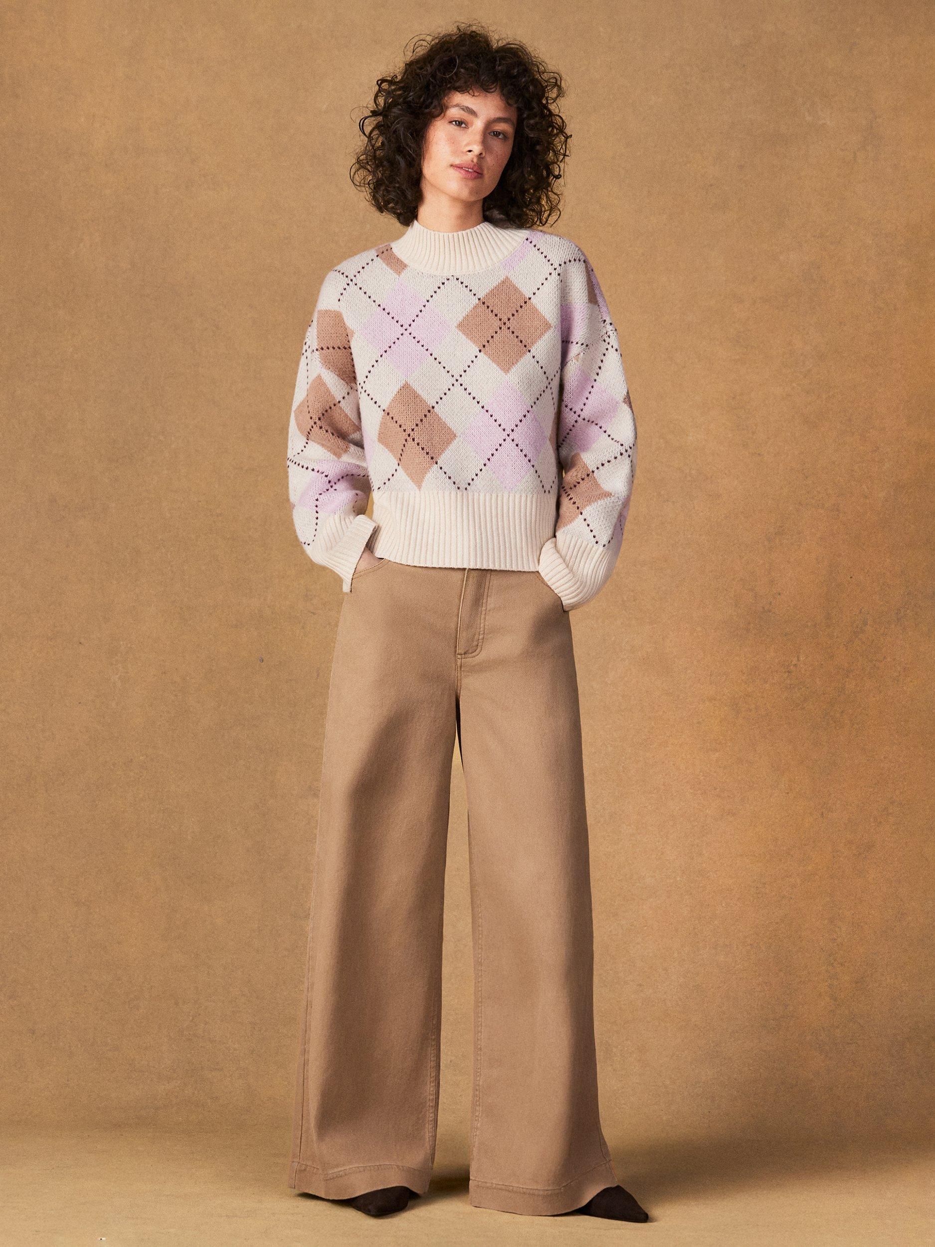 Product image 4 of 5, which shows Ro&Zo Argyle Pure Wool Jumper, Pink, XS