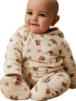 MORI Baby Teddy Bear Pramsuit, Multi - view 2, Multi