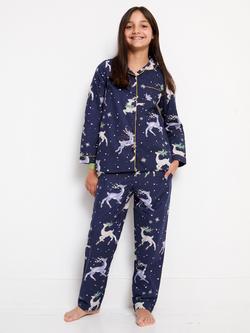 Their Nibs Kids' Cotton Long Sleeved Reindeer Pyjama Set, Navy/Multi, Navy/Multi