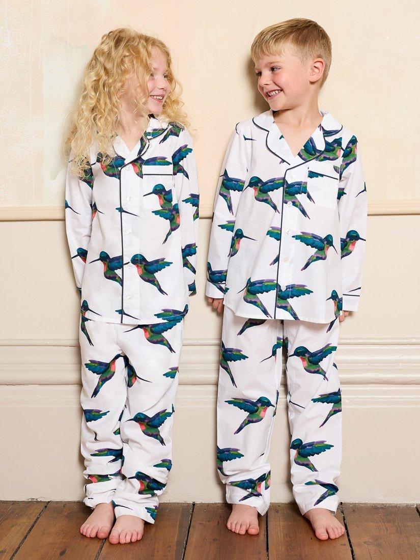 Product image 2 of 4, which shows Their Nibs Kids' Cotton Kingfisher Pyjama Set, White, 2-3 years