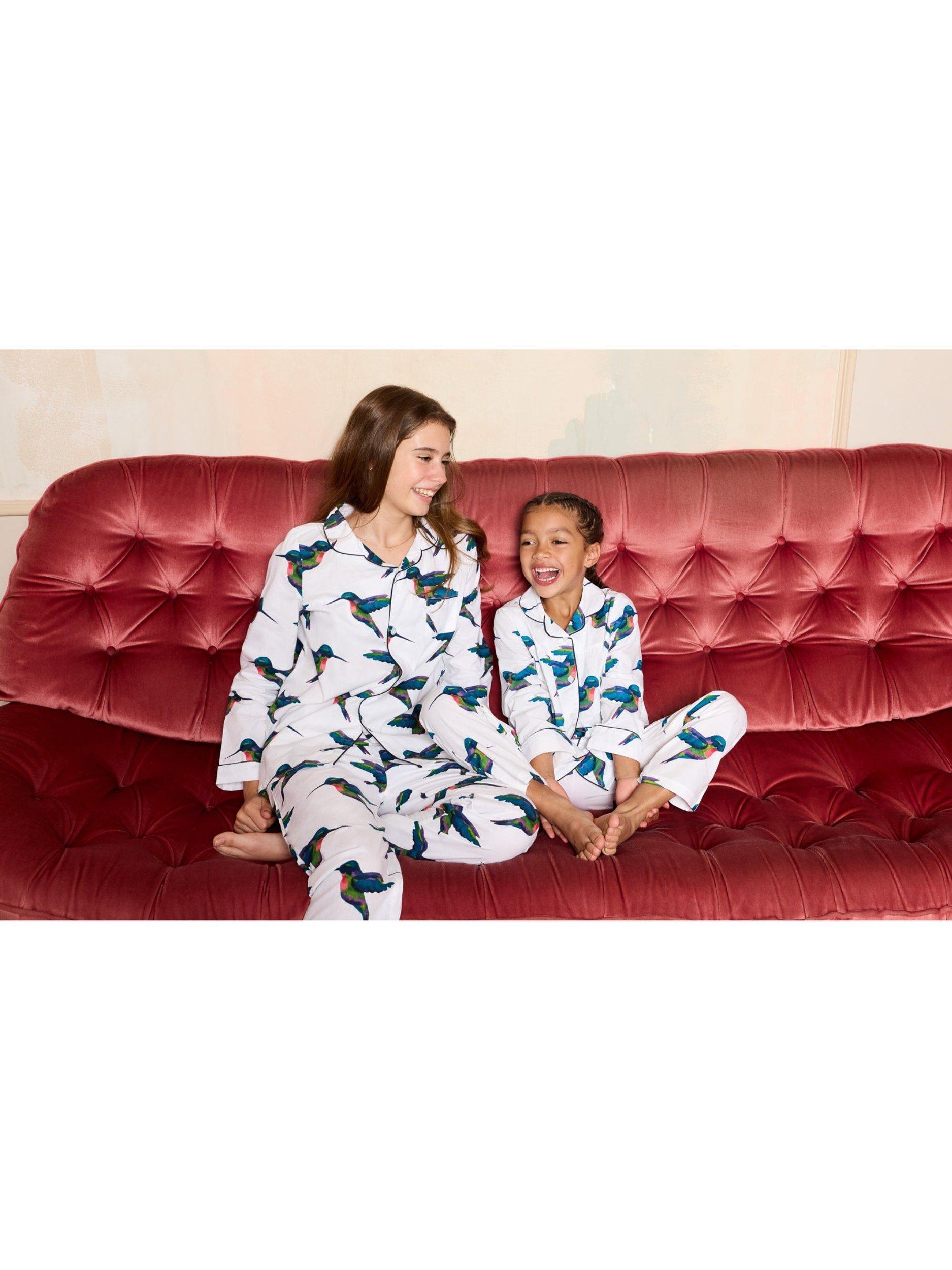 Product image 3 of 4, which shows Their Nibs Kids' Cotton Kingfisher Pyjama Set, White, 2-3 years