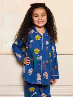 Their Nibs Kids' Cotton Long Sleeved Printed Pyjama Set, Navy - view 2, Navy
