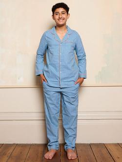 Their Nibs Kids' Cotton Long Sleeved Striped Pyjama Set, Blue - view 2, Blue