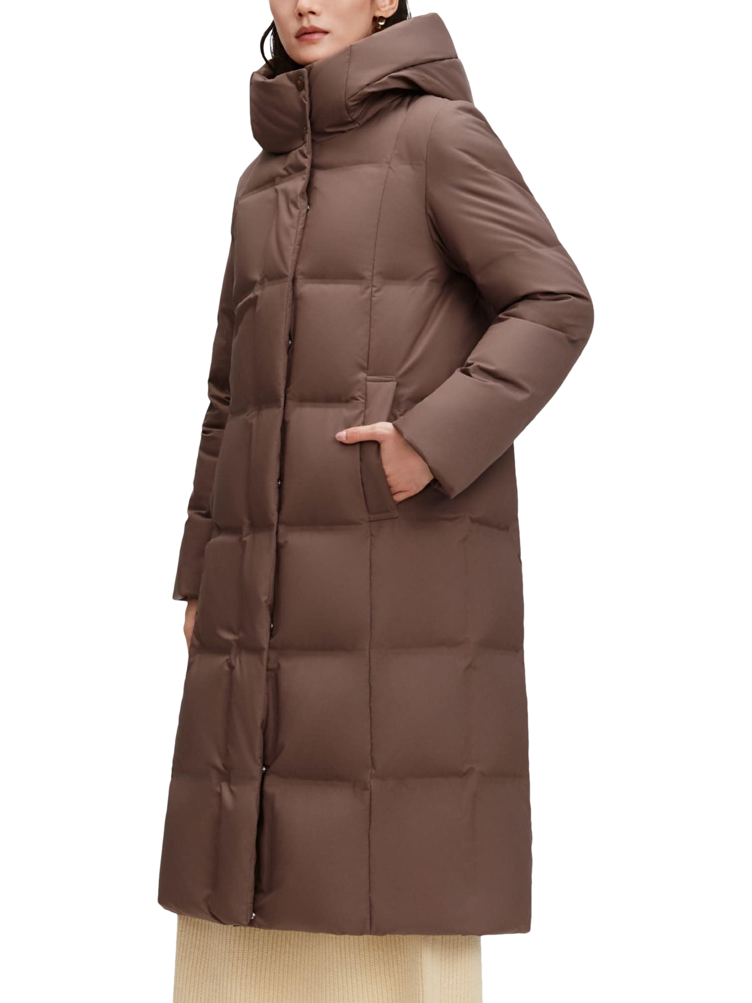 Product image 1 of 5, which shows Bosideng Long Goose Down Hooded Coat, Latte, 14