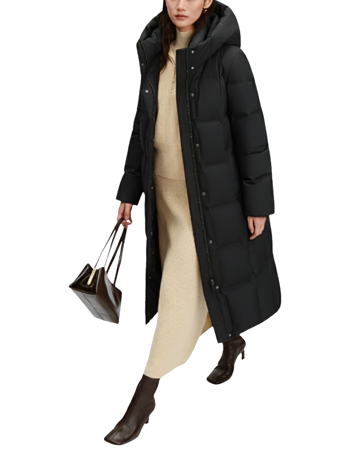 Product image 2 of 5, which shows Bosideng Long Goose Down Hooded Coat, Black, 4