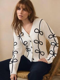 Mint Velvet Bow Detail Cardigan, White Ivory - view 2, White Ivory