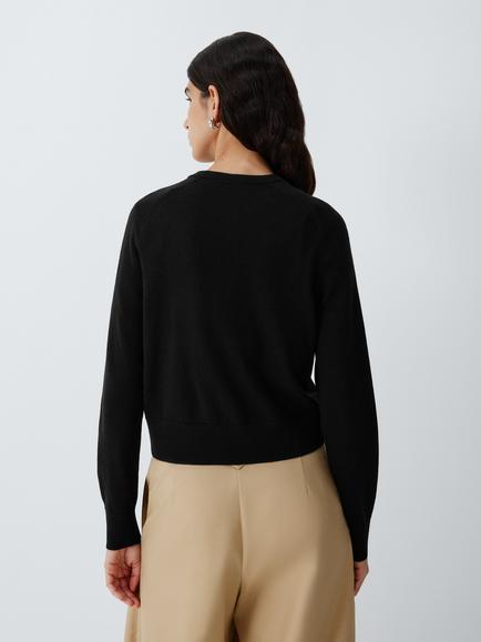 John Lewis Merino Wool Crew Neck Cardigan, Black - view 2, Black