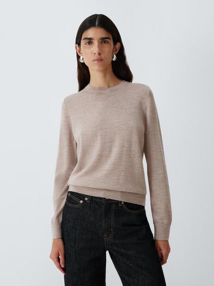 John Lewis Merino Wool Crew Neck Jumper, Taupe Marl, Taupe Marl
