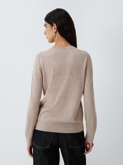 John Lewis Merino Wool Crew Neck Jumper, Taupe Marl - view 2, Taupe Marl