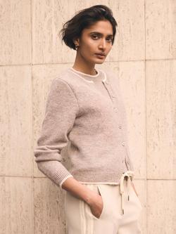 Mint Velvet Crew Neck Layered Cardigan, Natural - view 2, Natural