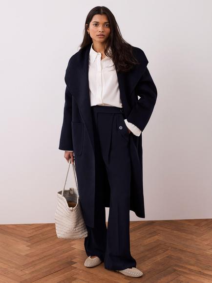 Mint Velvet Double Breasted Wool Blend Coat, Blue Navy, Blue Navy