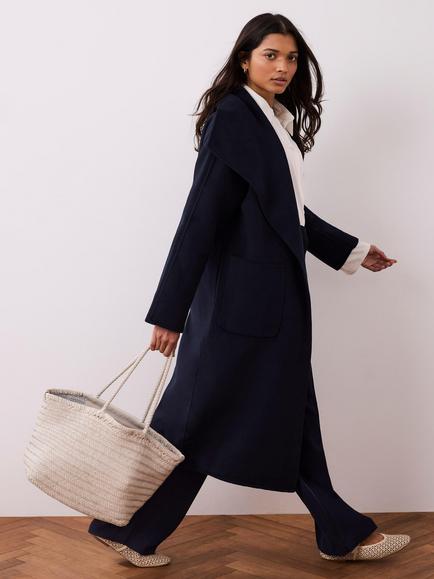 Mint Velvet Double Breasted Wool Blend Coat, Blue Navy - view 2, Blue Navy