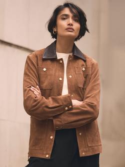 Mint Velvet Pure Suede Barn Jacket, Brown Tan - view 2, Brown Tan