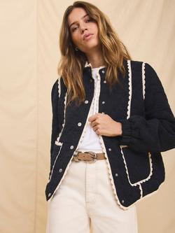 Mint Velvet Floral Quilted Jacket, Blue Navy, Blue Navy