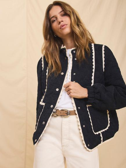 Mint Velvet Floral Quilted Jacket, Blue Navy, Blue Navy