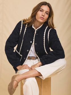 Mint Velvet Floral Quilted Jacket, Blue Navy - view 2, Blue Navy