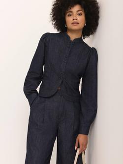 Mint Velvet High Neck Denim Jacket, Blue Navy, Blue Navy