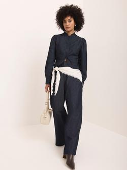 Mint Velvet High Neck Denim Jacket, Blue Navy - view 2, Blue Navy