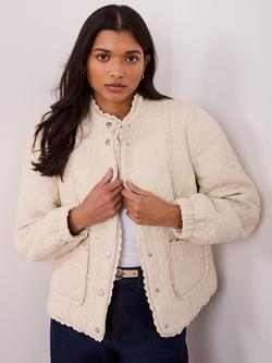 Mint Velvet High Neck Jacquard Quilted Jacket, White Ivory, White Ivory