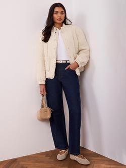 Mint Velvet High Neck Jacquard Quilted Jacket, White Ivory - view 2, White Ivory