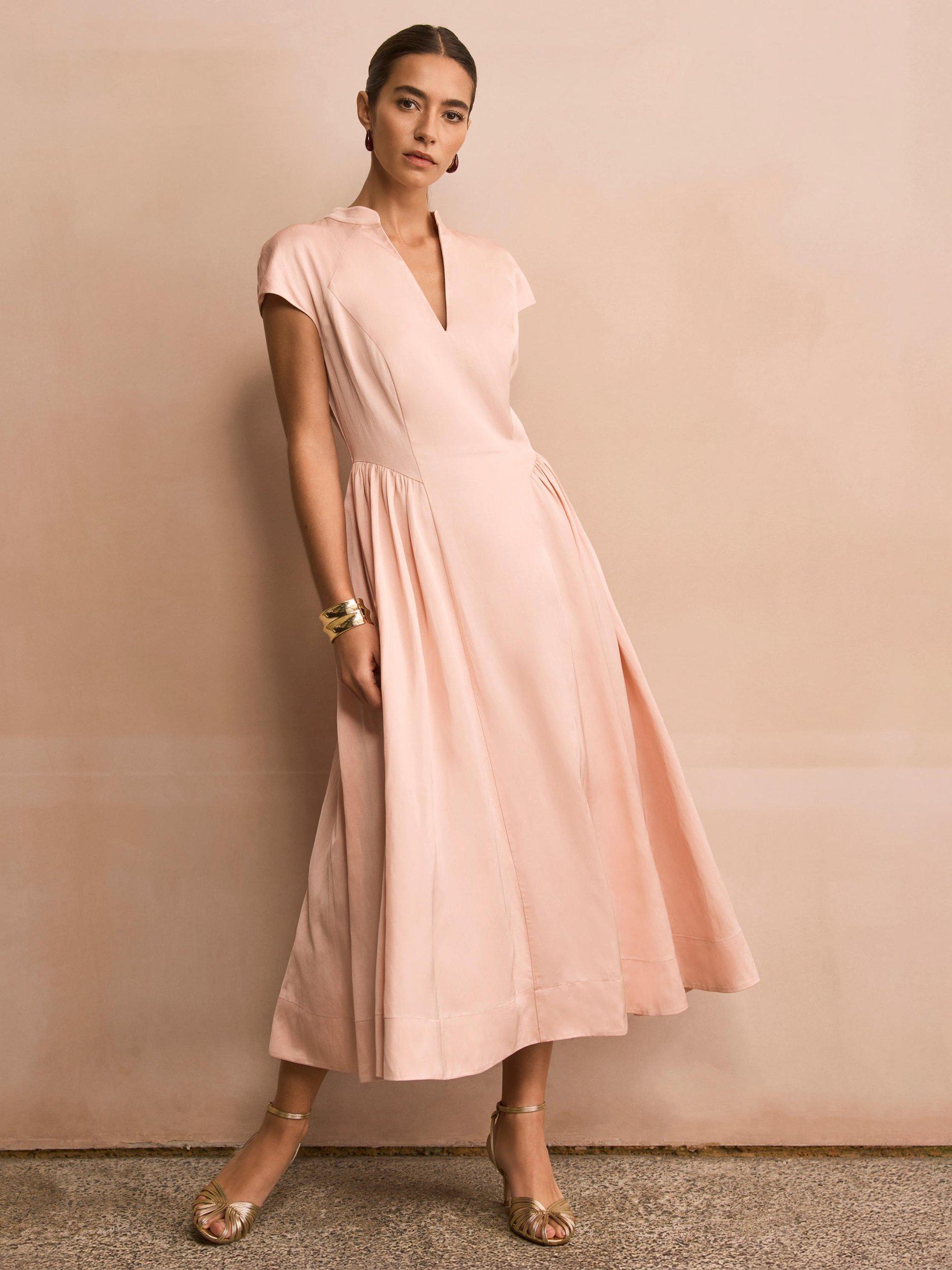 strapless open back dress Honey Couture ANYA Blush Pink Shimmer A Line Formal Gown Dress