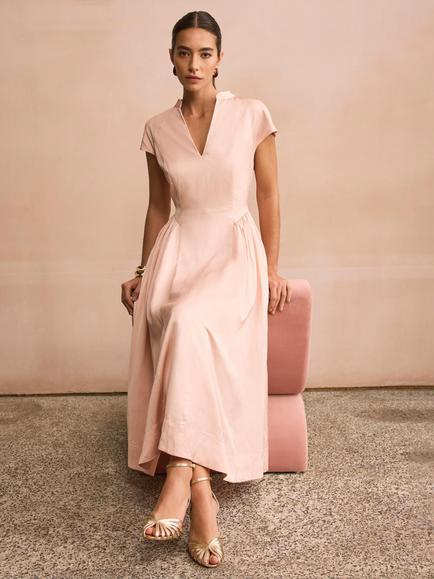 Mint Velvet Ruched Hip Midi Dress, Light Pink - view 2, Light Pink