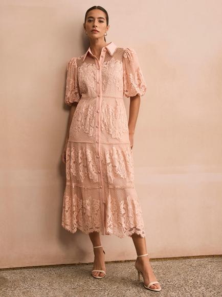 Mint Velvet Lace Shirt Midi Dress, Light Pink, Light Pink