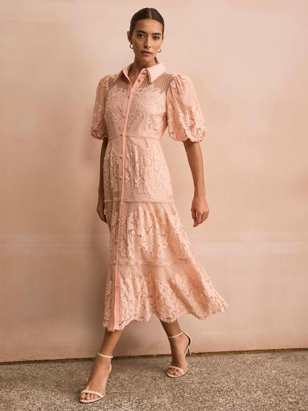 Mint Velvet Lace Shirt Midi Dress, Light Pink - view 2, Light Pink