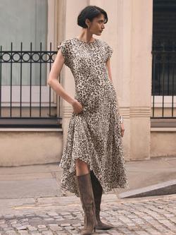 Mint Velvet Leopard Print Cap Sleeve Midi Dress, Brown Camel, Brown Camel