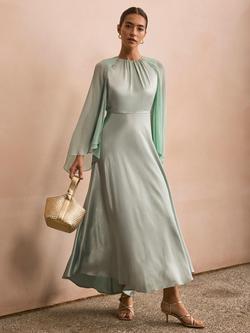 Mint Velvet Satin Cape Maxi Dress, Blue