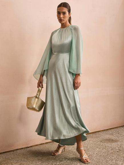 Mint Velvet Satin Cape Maxi Dress - view 2, Blue