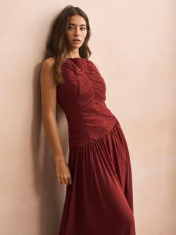 Mint Velvet Ruched Detail Midi Dress, Red Burgundy - view 2, Red Burgundy