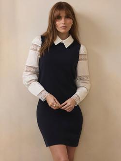 Mint Velvet Woven Sleeve Mini Dress, Blue Navy - view 2, Blue Navy