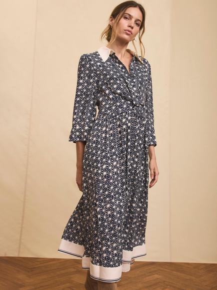 Mint Velvet Geometric Shirt Midi Dress, Blue Navy, Blue Navy