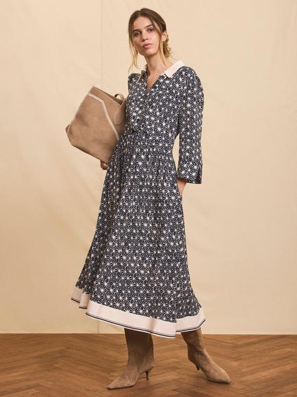 Mint Velvet Geometric Shirt Midi Dress, Blue Navy - view 2, Blue Navy