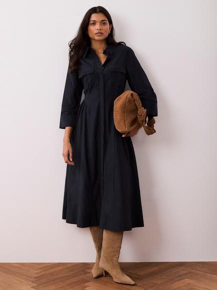 Mint Velvet Gathered Waist Detail Shirt Maxi Dress, Blue Navy, Blue Navy